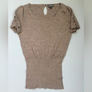 Express Bodycon Knit Top Buttoned Puff Sleeves